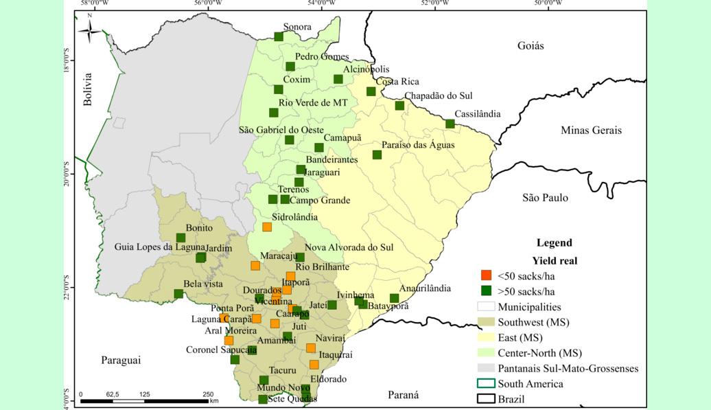 La ubicación geográfica de las regiones productoras de soja en Mato Grosso do Sul, Brasil.